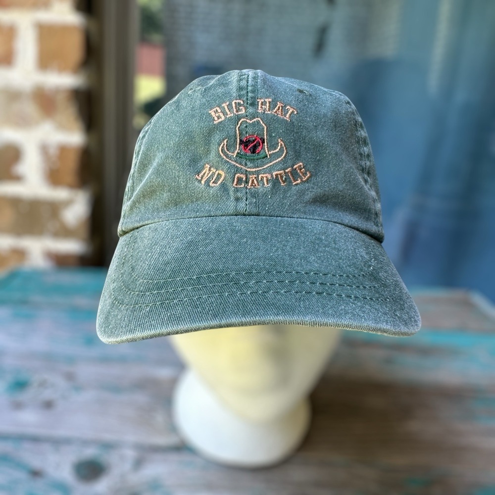 VTG Big Hat No Cattle Baseball Cap‎ Green Rock Creek Montana Adjustable Humor